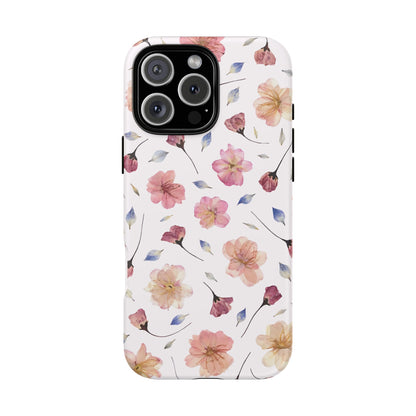 Coque Téléphone Samsung, iPhone & Google Pixel Renforcée Mate – Design Floral Fleurs de Cerisier sur Fond Blanc Poudré | Protection Antichoc | Idée Cadeau Femme