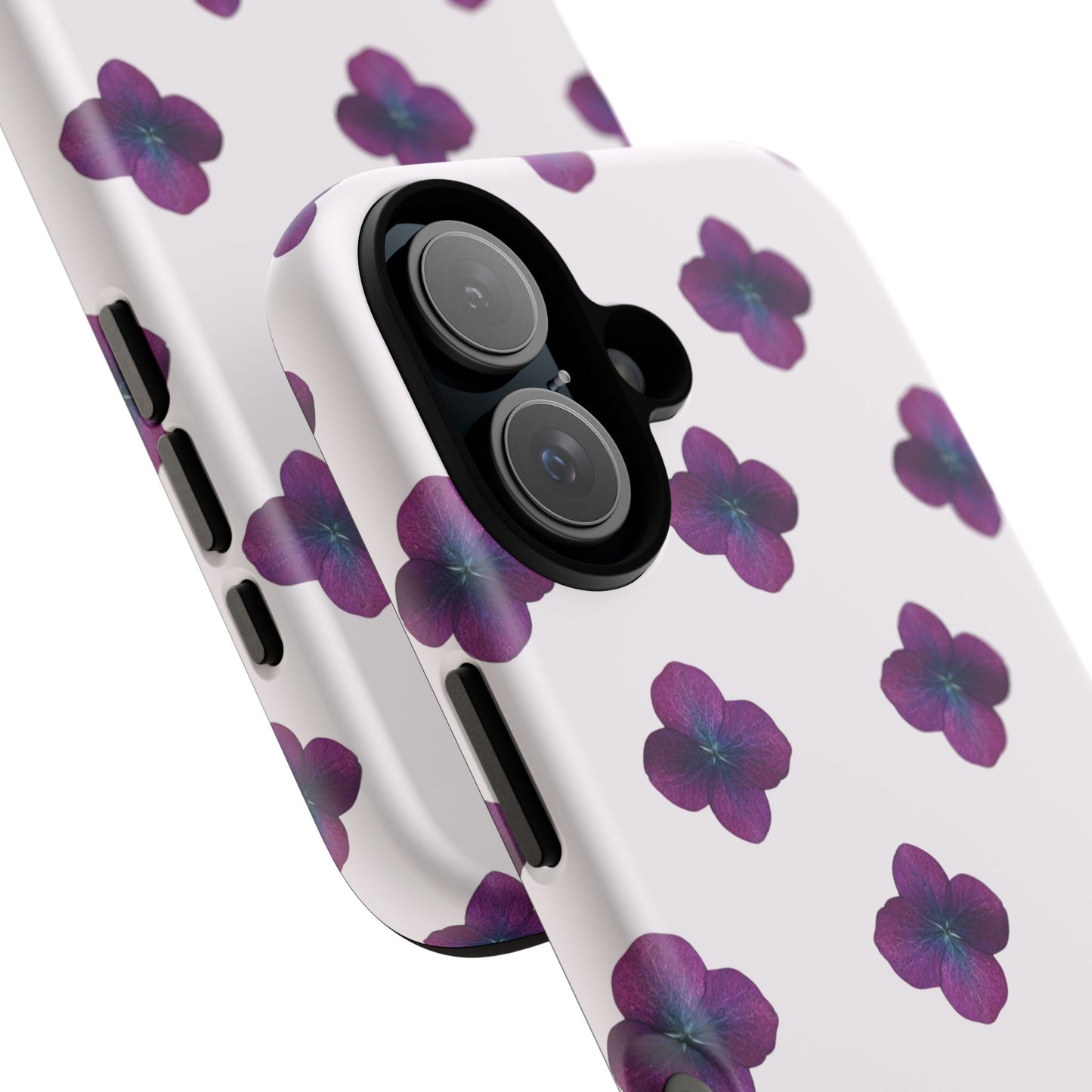 Coque Téléphone Samsung, iPhone & Google Pixel Renforcée Mate – Design Floral Epuré Fleurs de Hortensia sur Fond Blanc Perlé | Protection Antichoc | Idée Cadeau Anniversaire
