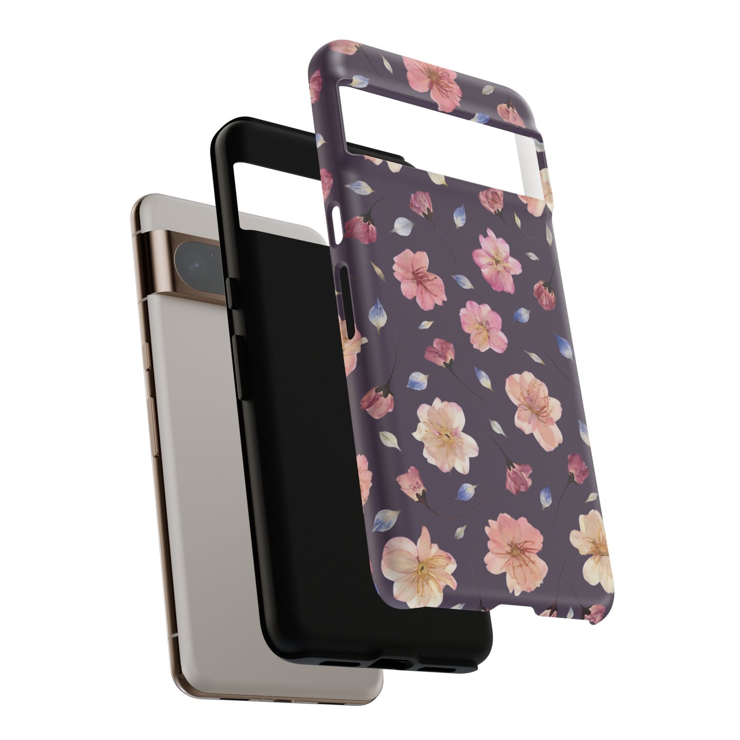 Coque Téléphone Samsung, iPhone & Google Pixel Renforcée Mate – Design Floral Fleurs de Cerisier sur Fond Couleur Prune | Protection Antichoc | Idée Cadeau Femme