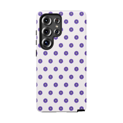 Coque Téléphone Samsung, iPhone & Google Pixel Renforcée Mate – Design Botanique Epuré Fleurs de Primevère sur Fond Blanc Perlé | Protection Antichoc | Idée Cadeau Femme