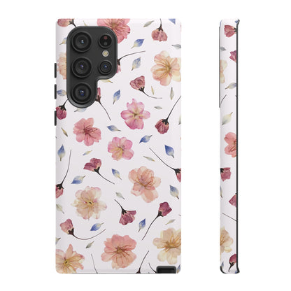 Coque Téléphone Samsung, iPhone & Google Pixel Renforcée Mate – Design Floral Fleurs de Cerisier sur Fond Blanc Poudré | Protection Antichoc | Idée Cadeau Femme