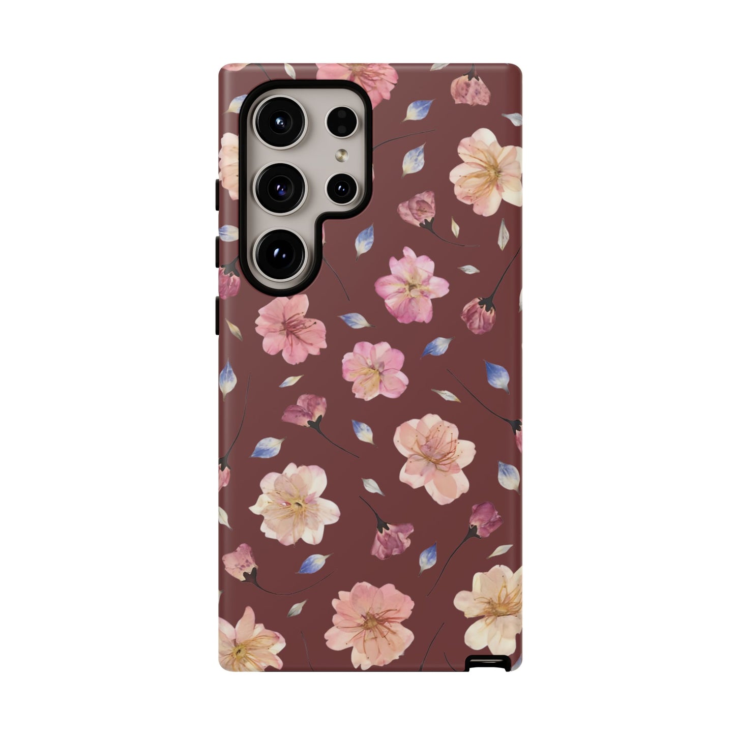 Coque Téléphone Samsung, iPhone & Google Pixel Renforcée Mate – Design Floral Fleurs de Cerisier sur Fond Bordeaux | Protection Antichoc | Idée Cadeau Pour Elle