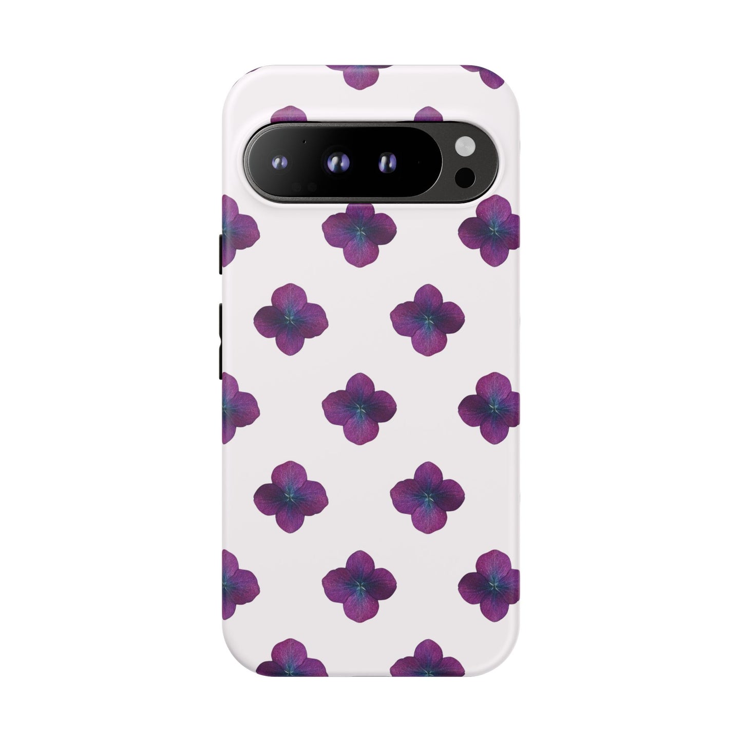 Coque Téléphone Samsung, iPhone & Google Pixel Renforcée Mate – Design Floral Epuré Fleurs de Hortensia sur Fond Blanc Perlé | Protection Antichoc | Idée Cadeau Anniversaire