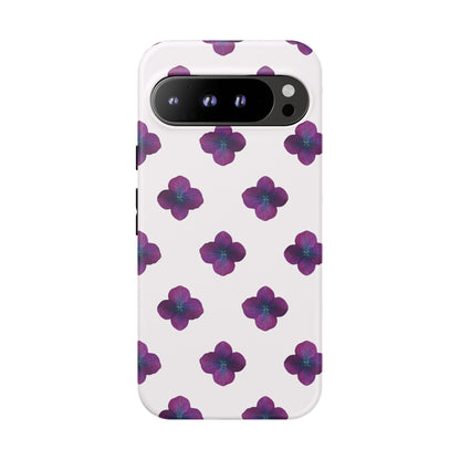 Coque Téléphone Samsung, iPhone & Google Pixel Renforcée Mate – Design Floral Epuré Fleurs de Hortensia sur Fond Blanc Perlé | Protection Antichoc | Idée Cadeau Anniversaire