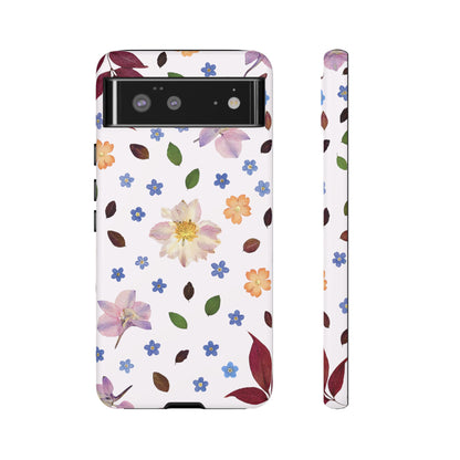 Coque Téléphone Samsung, iPhone & Google Pixel Renforcée Mate – Design Floral Féminin sur Fond Blanc Perlé | Protection Antichoc | Idée Cadeau Anniverssaire