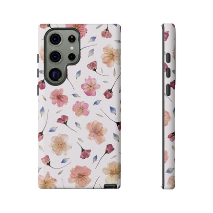 Coque Téléphone Samsung, iPhone & Google Pixel Renforcée Mate – Design Floral Fleurs de Cerisier sur Fond Blanc Poudré | Protection Antichoc | Idée Cadeau Femme