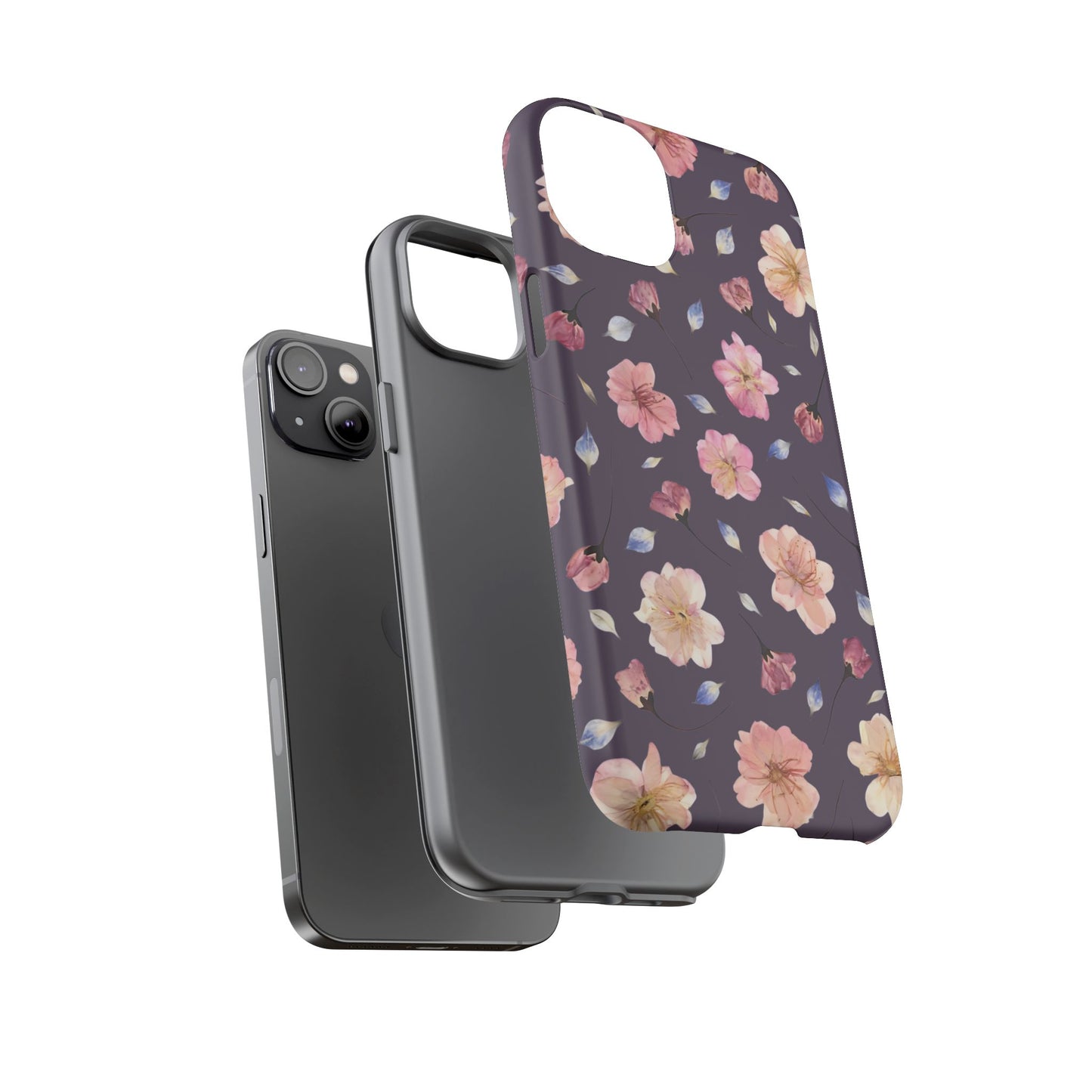 Coque Téléphone Samsung, iPhone & Google Pixel Renforcée Mate – Design Floral Fleurs de Cerisier sur Fond Couleur Prune | Protection Antichoc | Idée Cadeau Femme