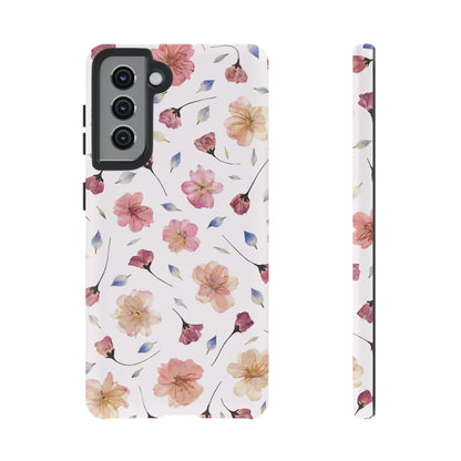 Coque Téléphone Samsung, iPhone & Google Pixel Renforcée Mate – Design Floral Fleurs de Cerisier sur Fond Blanc Poudré | Protection Antichoc | Idée Cadeau Femme