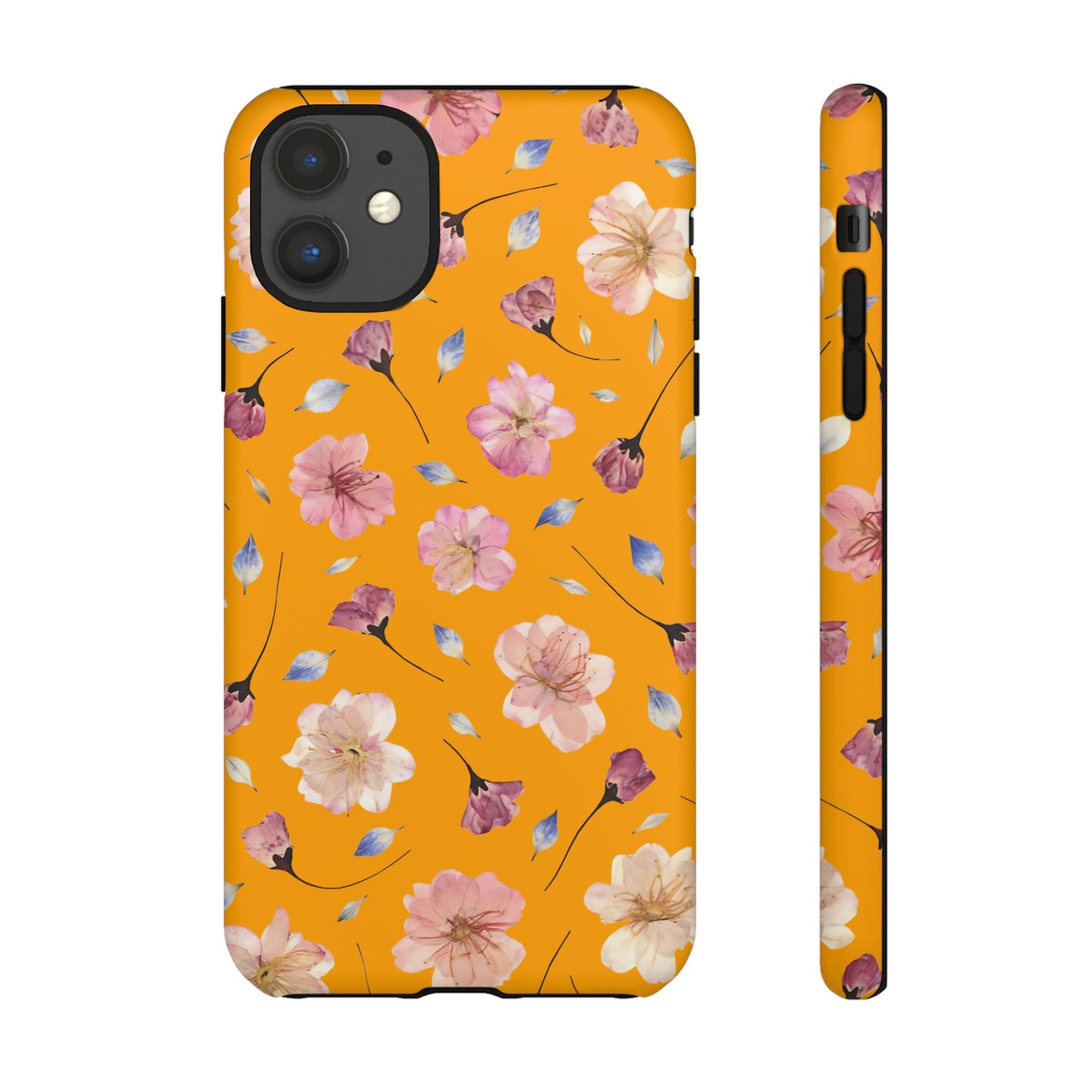 Coque Téléphone Samsung, iPhone & Google Pixel Renforcée Mate – Design Floral Fleurs de Cerisier sur Fond Couleur Curcuma| Protection Antichoc | Idée Cadeau Femme