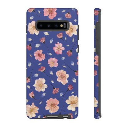Coque Téléphone Samsung, iPhone & Google Pixel Renforcée Mate – Design Floral Fleurs de Cerisier sur Fond Bleu Encre | Protection Antichoc | Idée Cadeau Pour Elle