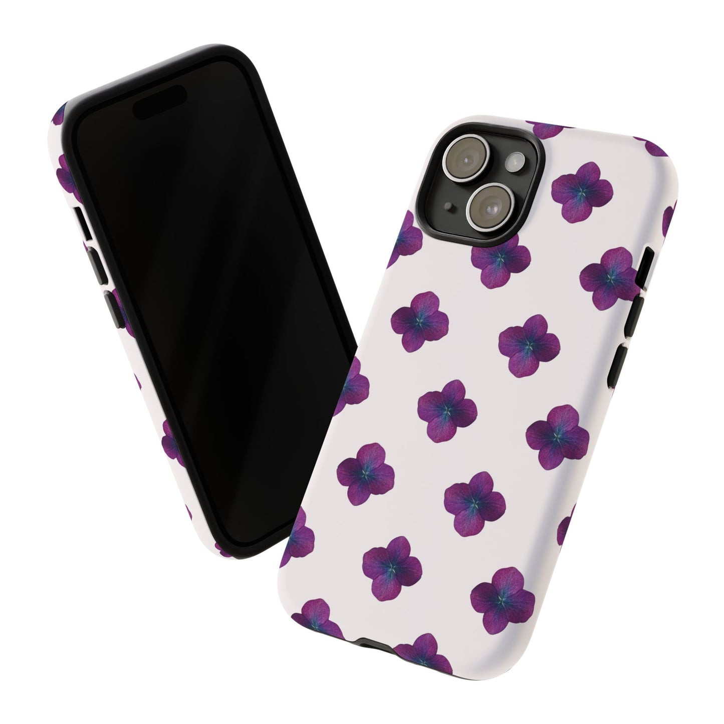 Coque Téléphone Samsung, iPhone & Google Pixel Renforcée Mate – Design Floral Epuré Fleurs de Hortensia sur Fond Blanc Perlé | Protection Antichoc | Idée Cadeau Anniversaire