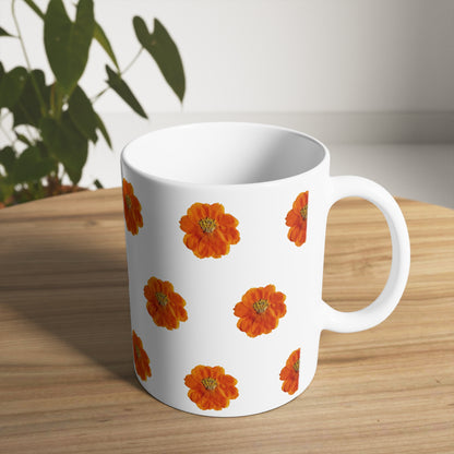 Mug Céramique Florale Cosmos orange | Tasse Design Végétal 325ml – Idée Cadeau Amateurs de Fleurs & Déco Printanière