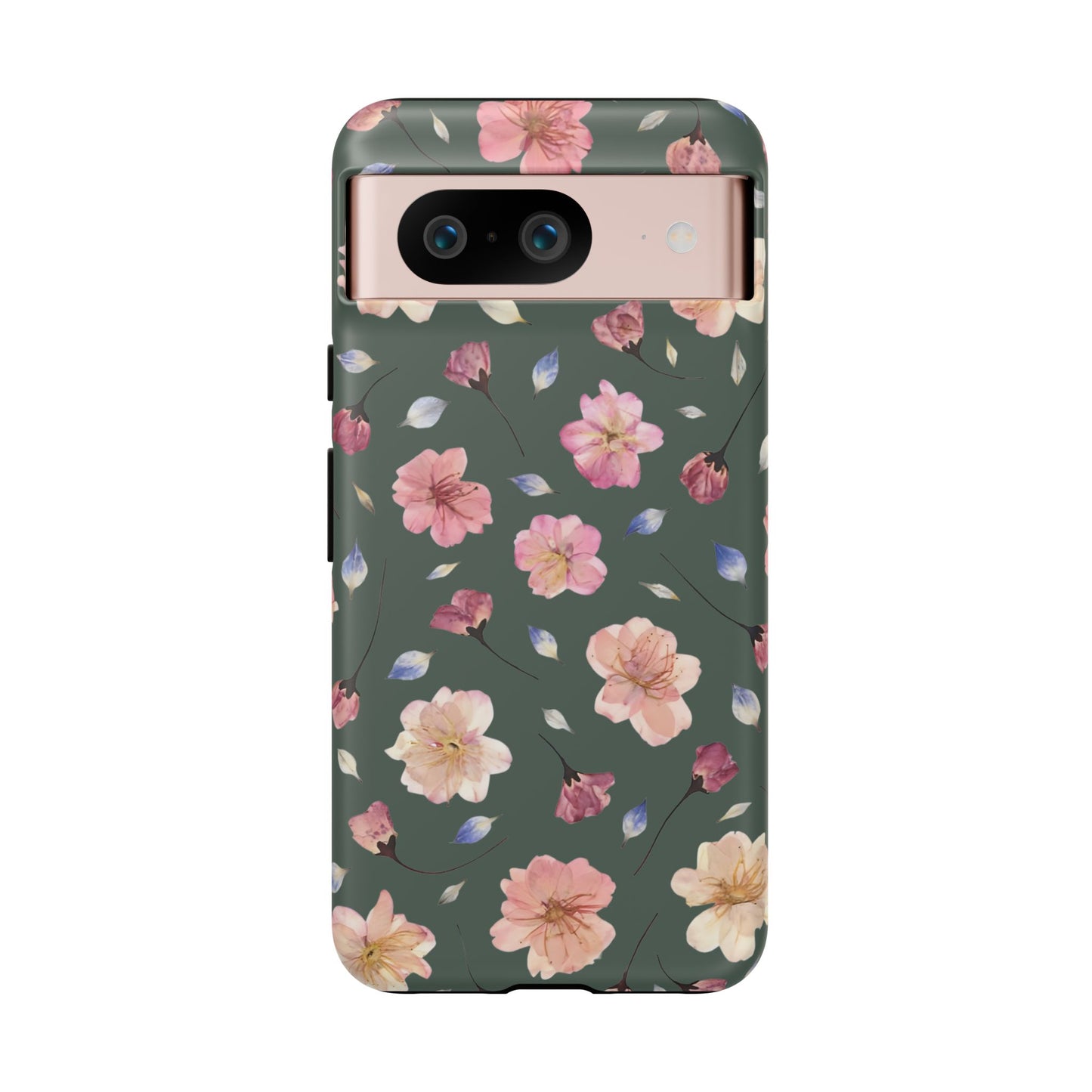 Coque Téléphone Samsung, iPhone & Google Pixel Renforcée Mate – Design Floral Fleurs de Cerisier sur Fond Verte Minéral | Protection Antichoc | Idée Cadeau Femme