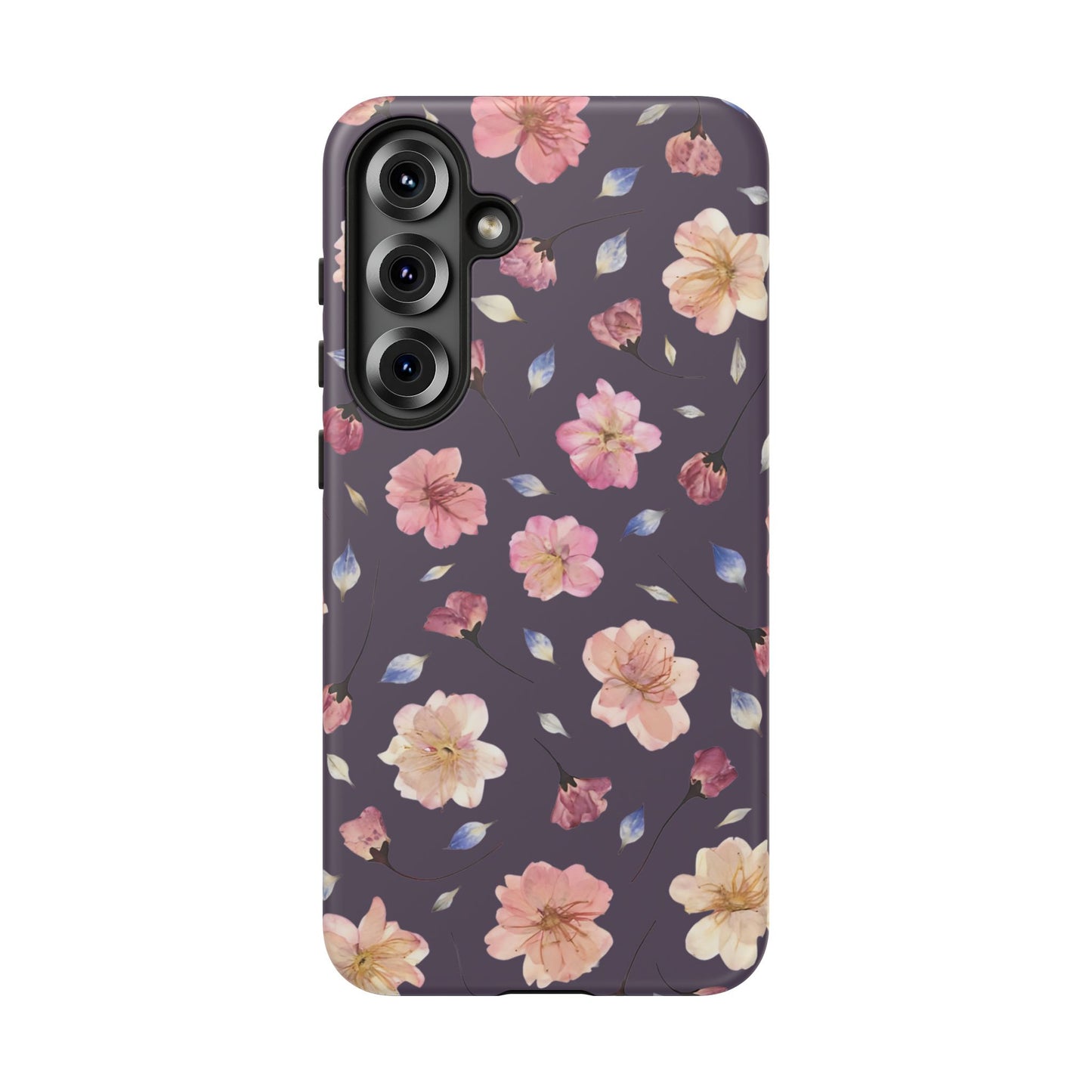 Coque Téléphone Samsung, iPhone & Google Pixel Renforcée Mate – Design Floral Fleurs de Cerisier sur Fond Couleur Prune | Protection Antichoc | Idée Cadeau Femme