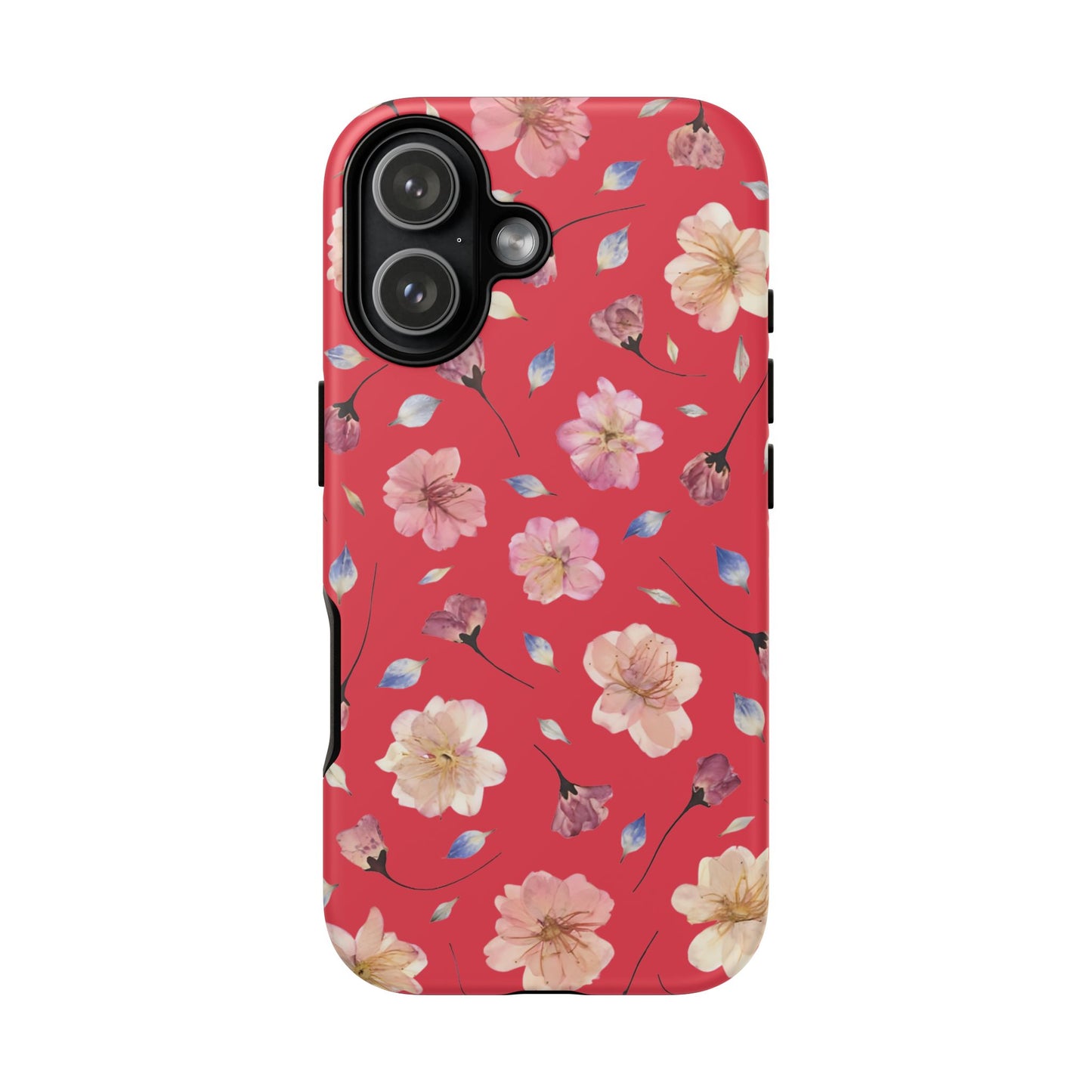 Coque Téléphone Samsung, iPhone & Google Pixel Renforcée Mate – Design Floral Fleurs de Cerisier sur Fond Rouge Féminin | Protection Antichoc | Idée Cadeau Femme