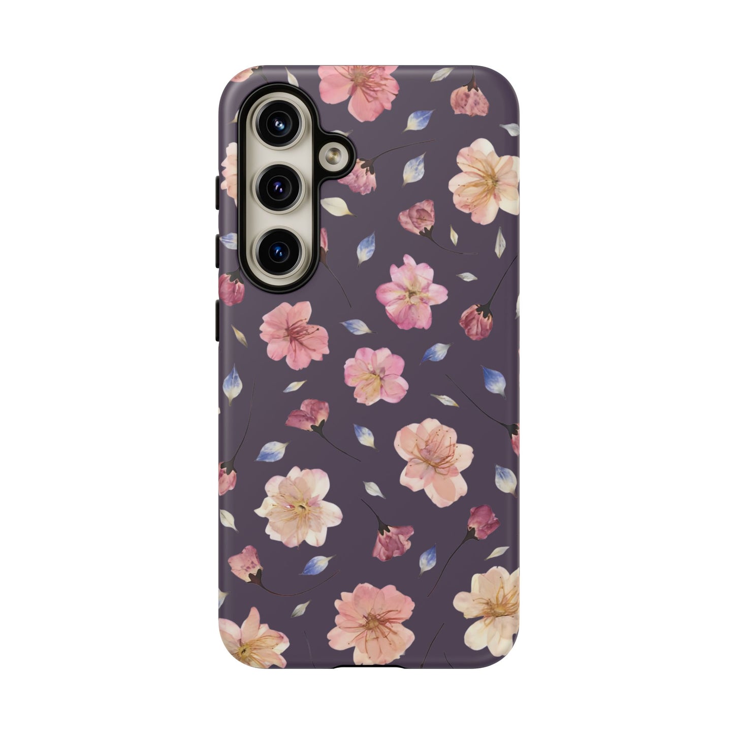Coque Téléphone Samsung, iPhone & Google Pixel Renforcée Mate – Design Floral Fleurs de Cerisier sur Fond Couleur Prune | Protection Antichoc | Idée Cadeau Femme