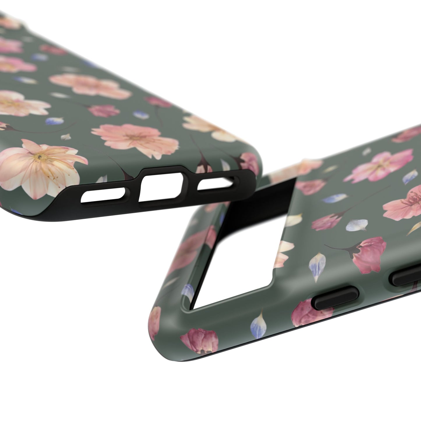 Coque Téléphone Samsung, iPhone & Google Pixel Renforcée Mate – Design Floral Fleurs de Cerisier sur Fond Verte Minéral | Protection Antichoc | Idée Cadeau Femme