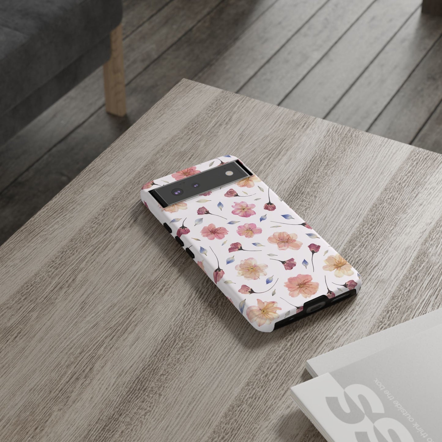 Coque Téléphone Samsung, iPhone & Google Pixel Renforcée Mate – Design Floral Fleurs de Cerisier sur Fond Blanc Poudré | Protection Antichoc | Idée Cadeau Femme
