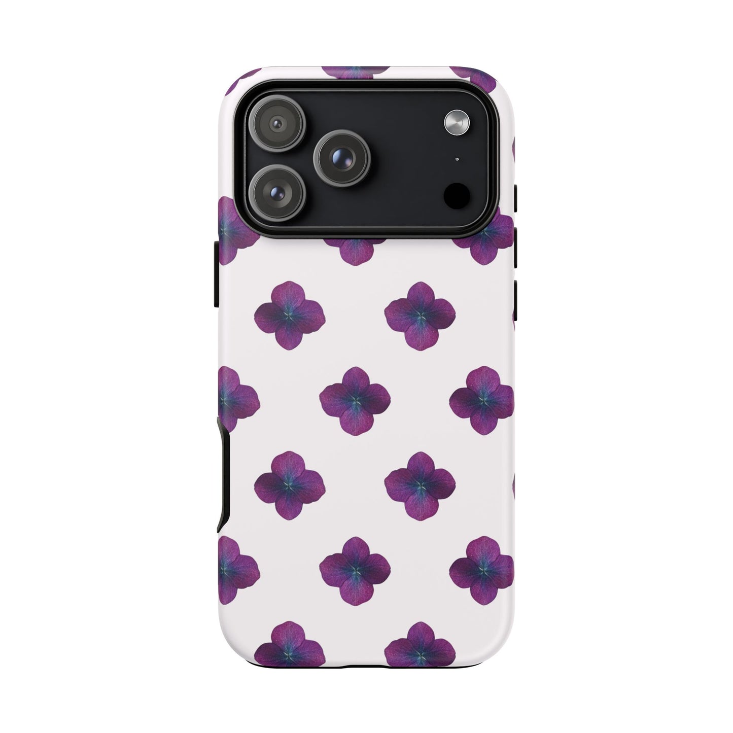 Coque Téléphone Samsung, iPhone & Google Pixel Renforcée Mate – Design Floral Epuré Fleurs de Hortensia sur Fond Blanc Perlé | Protection Antichoc | Idée Cadeau Anniversaire
