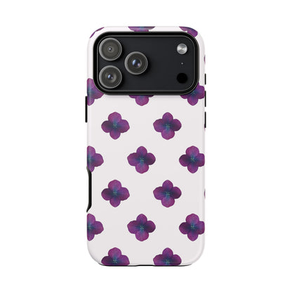 Coque Téléphone Samsung, iPhone & Google Pixel Renforcée Mate – Design Floral Epuré Fleurs de Hortensia sur Fond Blanc Perlé | Protection Antichoc | Idée Cadeau Anniversaire