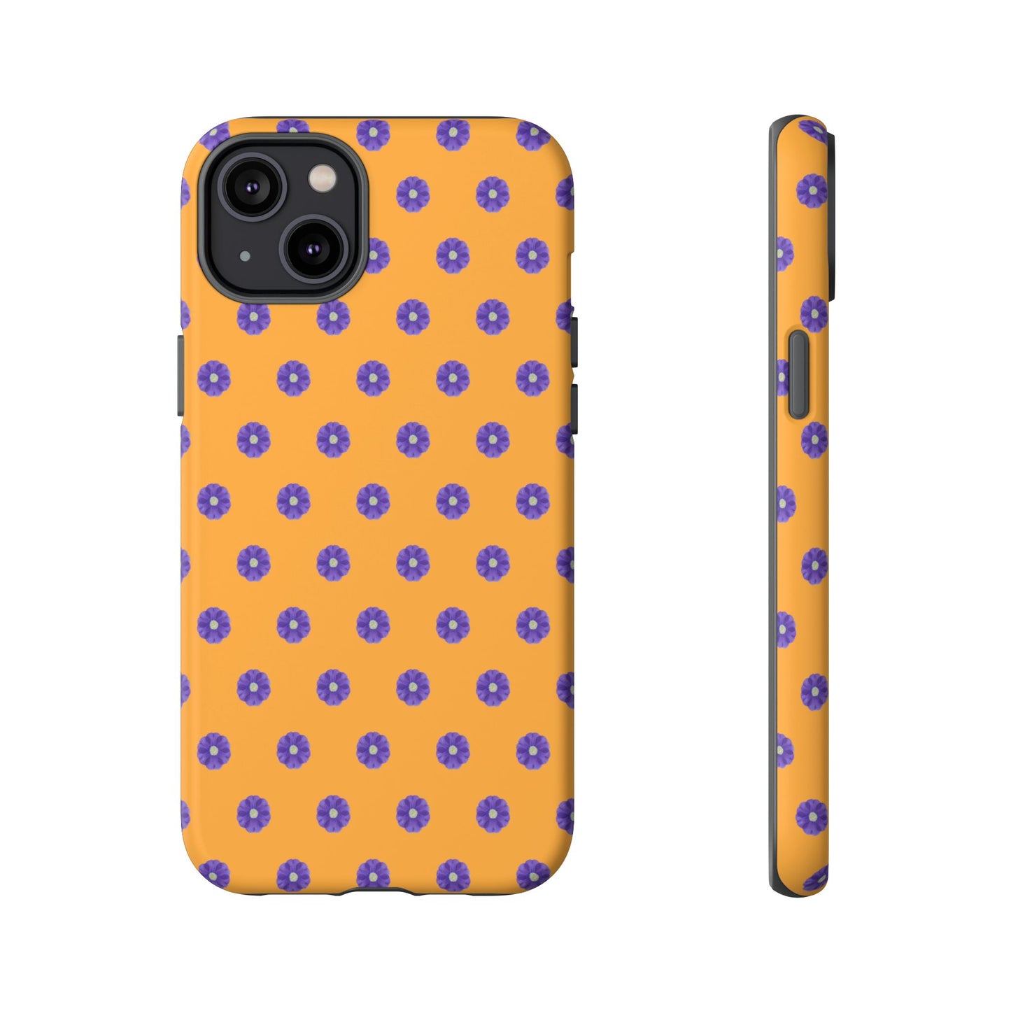 Coque Téléphone Samsung, iPhone & Google Pixel Renforcée Mate – Design Botanique Epuré Fleurs de Primevère sur Fond Ambre | Protection Antichoc | Idée Cadeau Femme