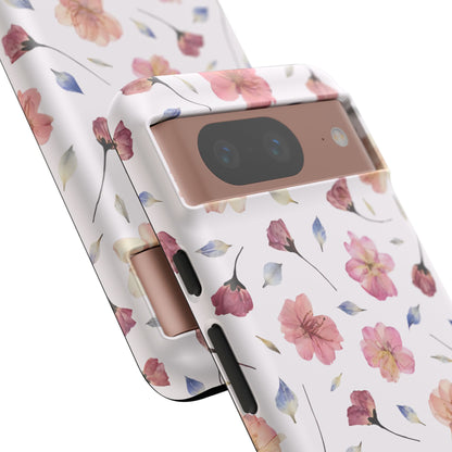 Coque Téléphone Samsung, iPhone & Google Pixel Renforcée Mate – Design Floral Fleurs de Cerisier sur Fond Blanc Poudré | Protection Antichoc | Idée Cadeau Femme