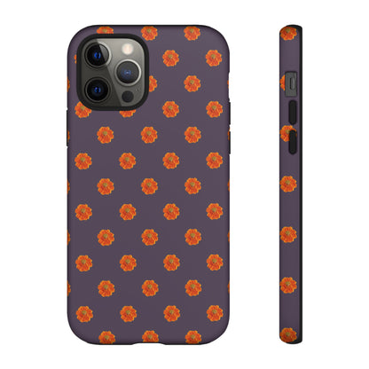 Coque Téléphone Samsung, iPhone & Google Pixel Renforcée Mate – Design Floral Epuré Fleurs de Cosmos Orange sur Fond Couleur Prune | Protection Antichoc | Idée Cadeau Femme