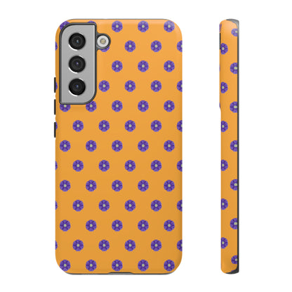 Coque Téléphone Samsung, iPhone & Google Pixel Renforcée Mate – Design Botanique Epuré Fleurs de Primevère sur Fond Ambre | Protection Antichoc | Idée Cadeau Femme