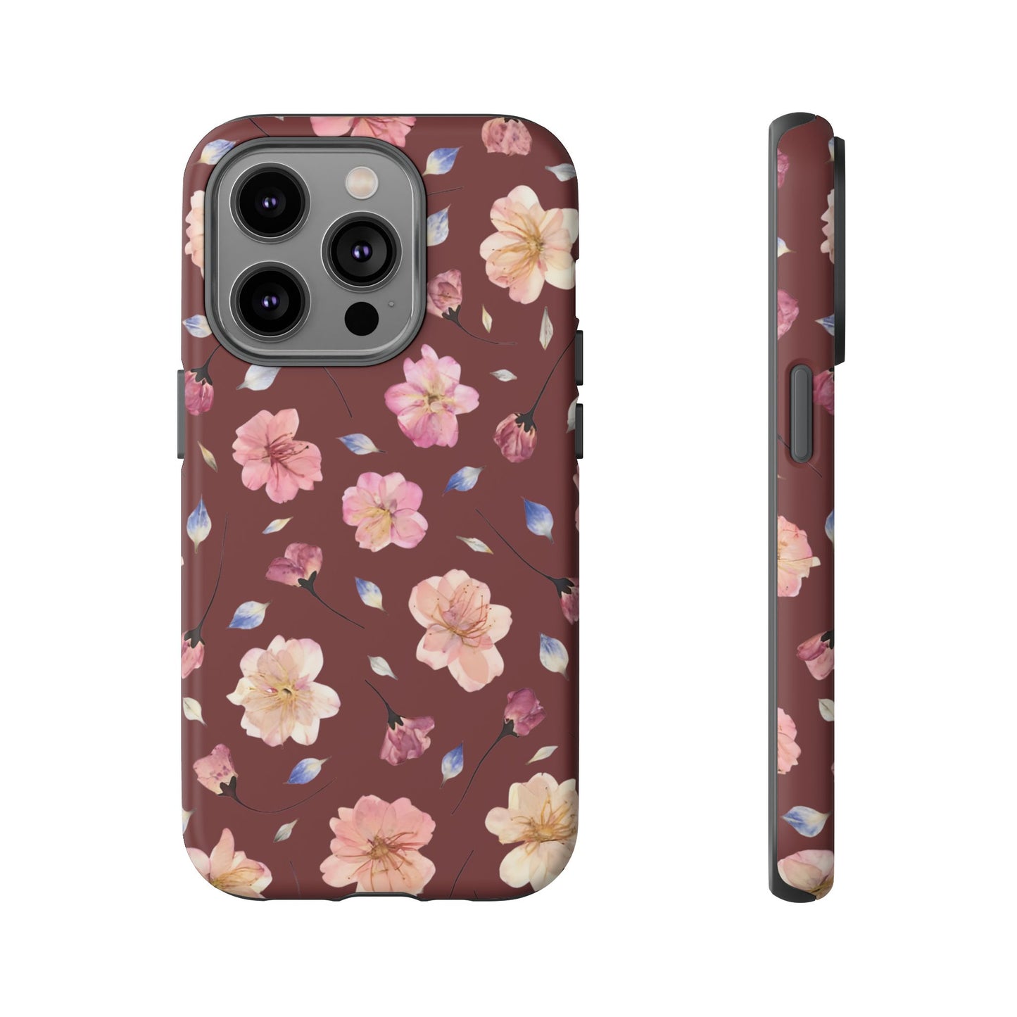 Coque Téléphone Samsung, iPhone & Google Pixel Renforcée Mate – Design Floral Fleurs de Cerisier sur Fond Bordeaux | Protection Antichoc | Idée Cadeau Pour Elle