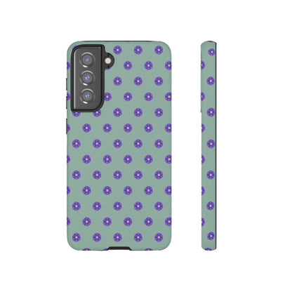 Coque Téléphone Samsung, iPhone & Google Pixel Renforcée Mate – Design Floral Epuré Fleurs de Primevère sur Fond Vert Eucalyptus | Protection Antichoc | Idée Cadeau Anniverssaire