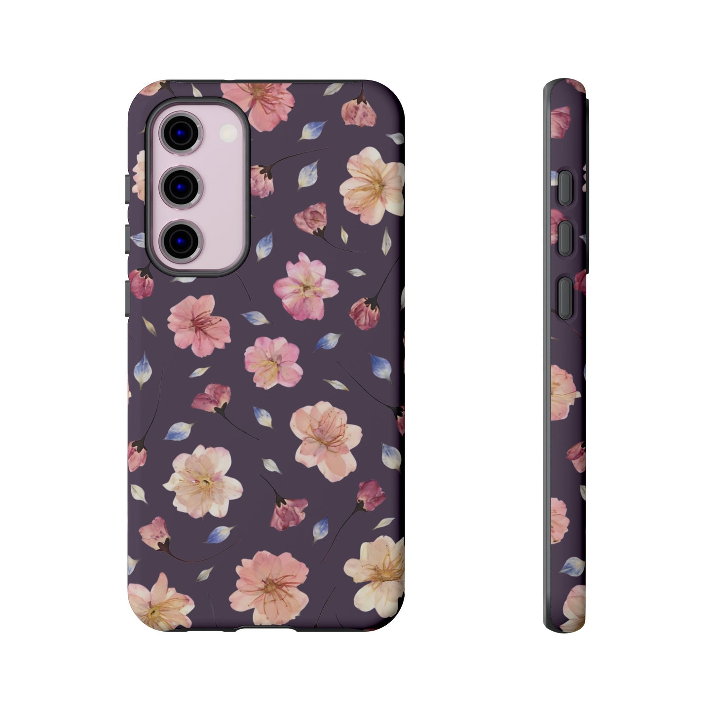 Coque Téléphone Samsung, iPhone & Google Pixel Renforcée Mate – Design Floral Fleurs de Cerisier sur Fond Couleur Prune | Protection Antichoc | Idée Cadeau Femme
