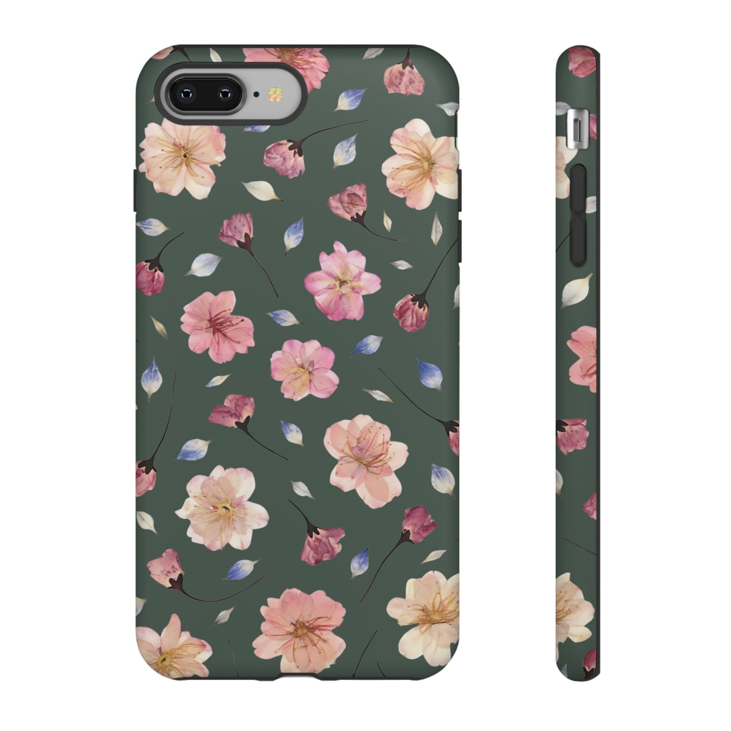 Coque Téléphone Samsung, iPhone & Google Pixel Renforcée Mate – Design Floral Fleurs de Cerisier sur Fond Verte Minéral | Protection Antichoc | Idée Cadeau Femme