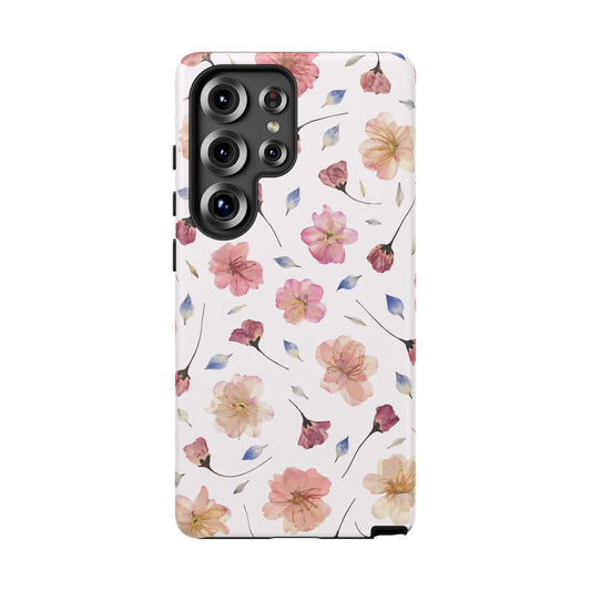 Coque Téléphone Samsung, iPhone & Google Pixel Renforcée Mate – Design Floral Fleurs de Cerisier sur Fond Blanc Poudré | Protection Antichoc | Idée Cadeau Femme