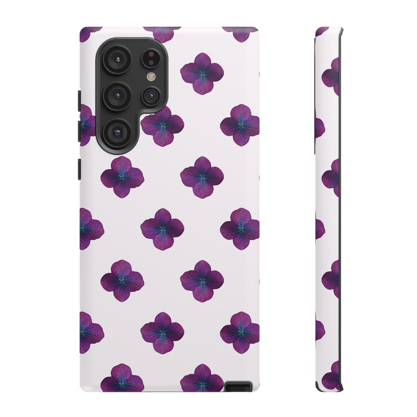 Coque Téléphone Samsung, iPhone & Google Pixel Renforcée Mate – Design Floral Epuré Fleurs de Hortensia sur Fond Blanc Perlé | Protection Antichoc | Idée Cadeau Anniversaire