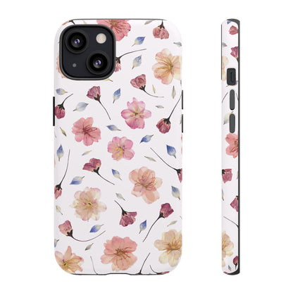 Coque Téléphone Samsung, iPhone & Google Pixel Renforcée Mate – Design Floral Fleurs de Cerisier sur Fond Blanc Poudré | Protection Antichoc | Idée Cadeau Femme