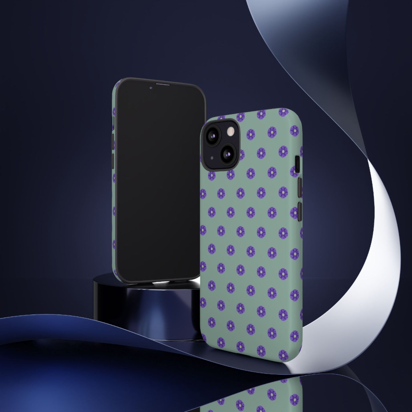 Coque Téléphone Samsung, iPhone & Google Pixel Renforcée Mate – Design Floral Epuré Fleurs de Primevère sur Fond Vert Eucalyptus | Protection Antichoc | Idée Cadeau Anniverssaire