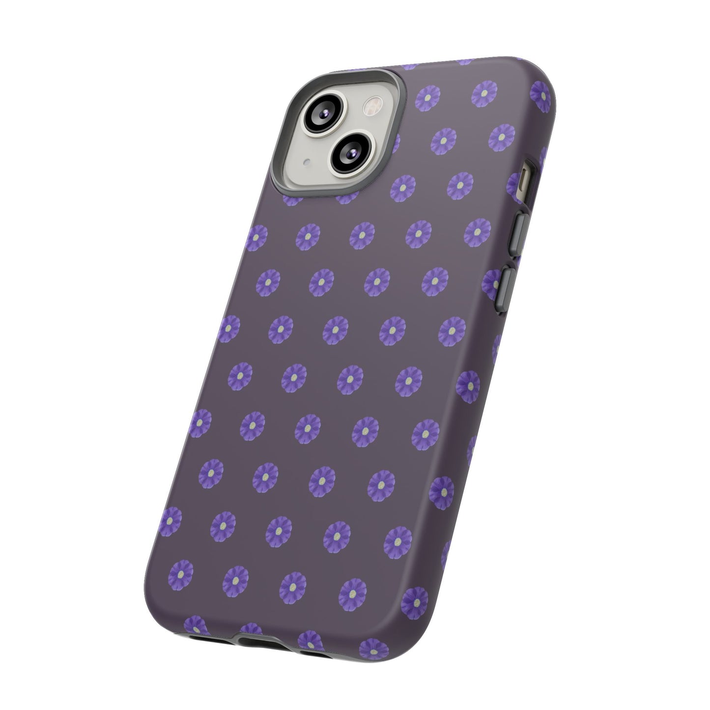 Coque Téléphone Samsung, iPhone & Google Pixel Renforcée Mate – Design Floral Epuré Fleurs de Primevère sur Fond Couleur Prune| Protection Antichoc | Idée Cadeau Femme