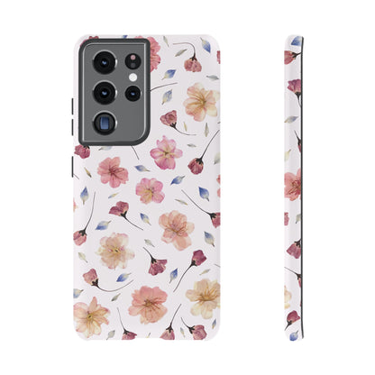 Coque Téléphone Samsung, iPhone & Google Pixel Renforcée Mate – Design Floral Fleurs de Cerisier sur Fond Blanc Poudré | Protection Antichoc | Idée Cadeau Femme