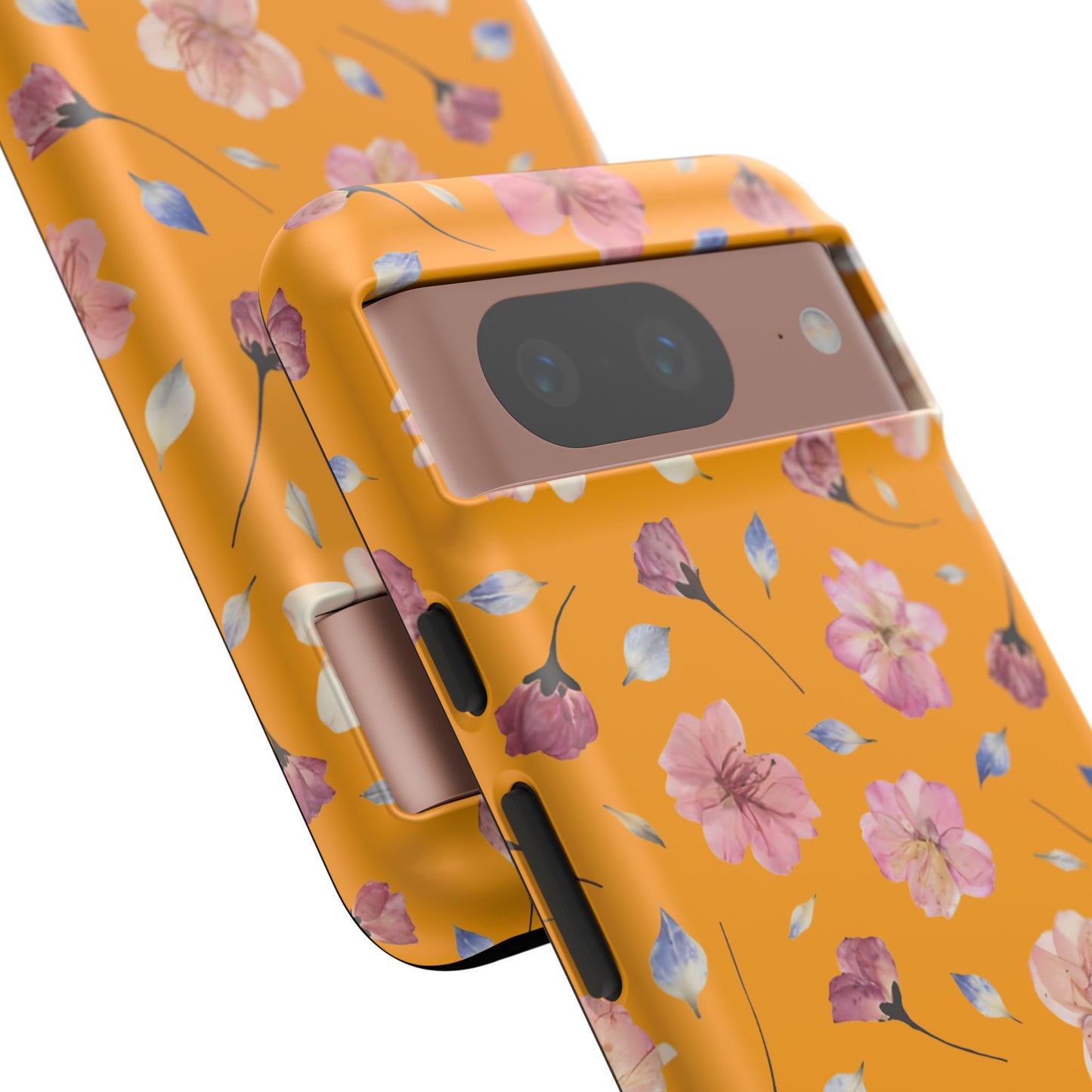 Coque Téléphone Samsung, iPhone & Google Pixel Renforcée Mate – Design Floral Fleurs de Cerisier sur Fond Couleur Curcuma| Protection Antichoc | Idée Cadeau Femme