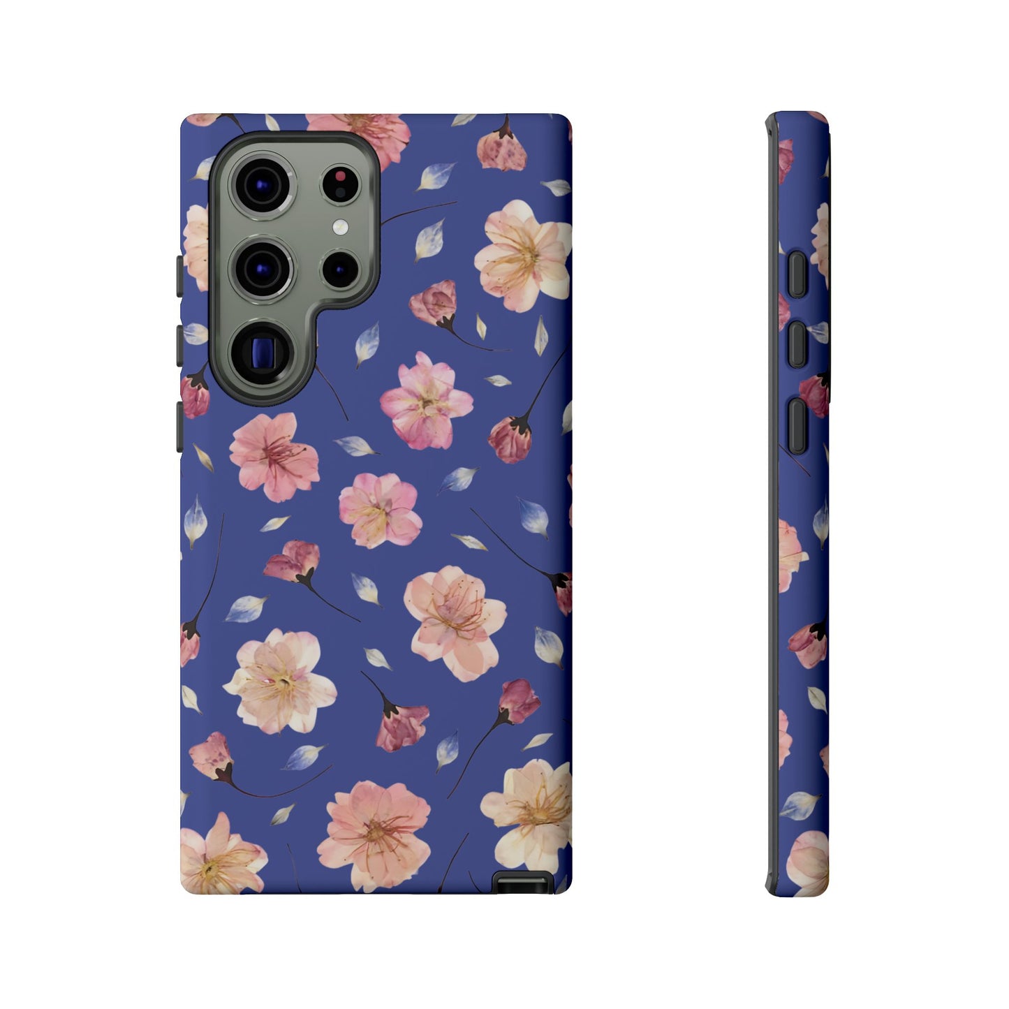 Coque Téléphone Samsung, iPhone & Google Pixel Renforcée Mate – Design Floral Fleurs de Cerisier sur Fond Bleu Encre | Protection Antichoc | Idée Cadeau Pour Elle