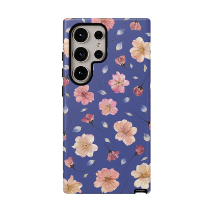 Coque Téléphone Samsung, iPhone & Google Pixel Renforcée Mate – Design Floral Fleurs de Cerisier sur Fond Bleu Encre | Protection Antichoc | Idée Cadeau Pour Elle
