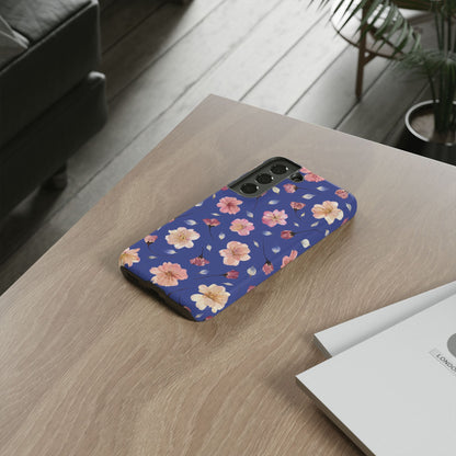 Coque Téléphone Samsung, iPhone & Google Pixel Renforcée Mate – Design Floral Fleurs de Cerisier sur Fond Bleu Encre | Protection Antichoc | Idée Cadeau Pour Elle