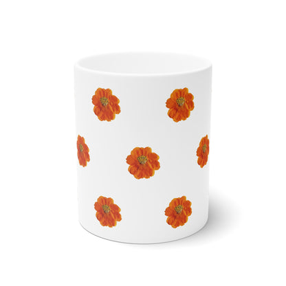 Mug Céramique Botanique Cosmos orange | Tasse Florale Blanche 325ml – Idée Cadeau Amateurs de Fleurs & Déco Printanière