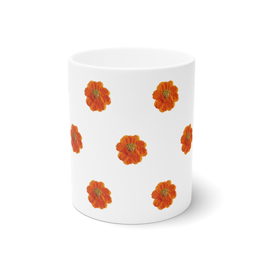 Mug Céramique Botanique Cosmos orange | Tasse Florale Blanche 325ml – Idée Cadeau Amateurs de Fleurs & Déco Printanière