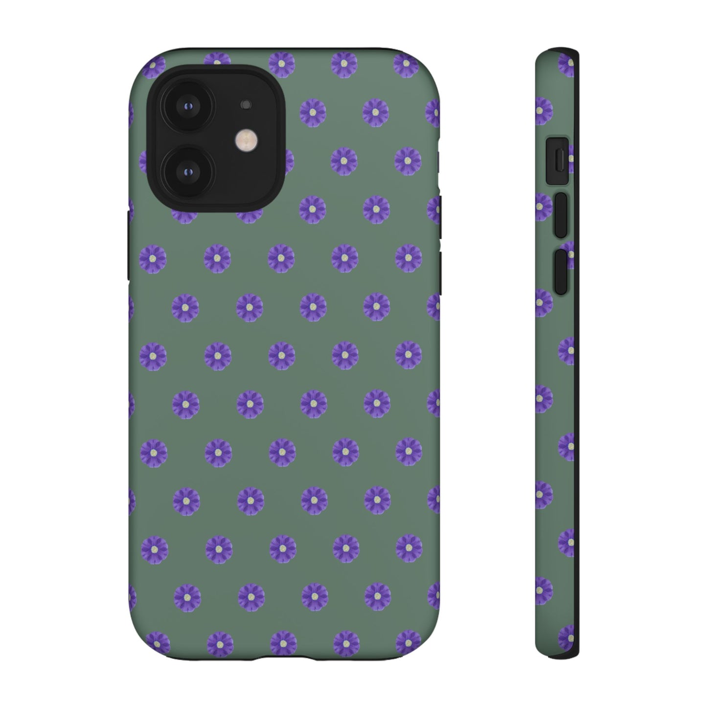Coque Téléphone Samsung, iPhone & Google Pixel Renforcée Mate – Design Floral Epuré Fleurs de Primevère sur Fond Vert Minéral | Protection Antichoc | Idée Cadeau Femme