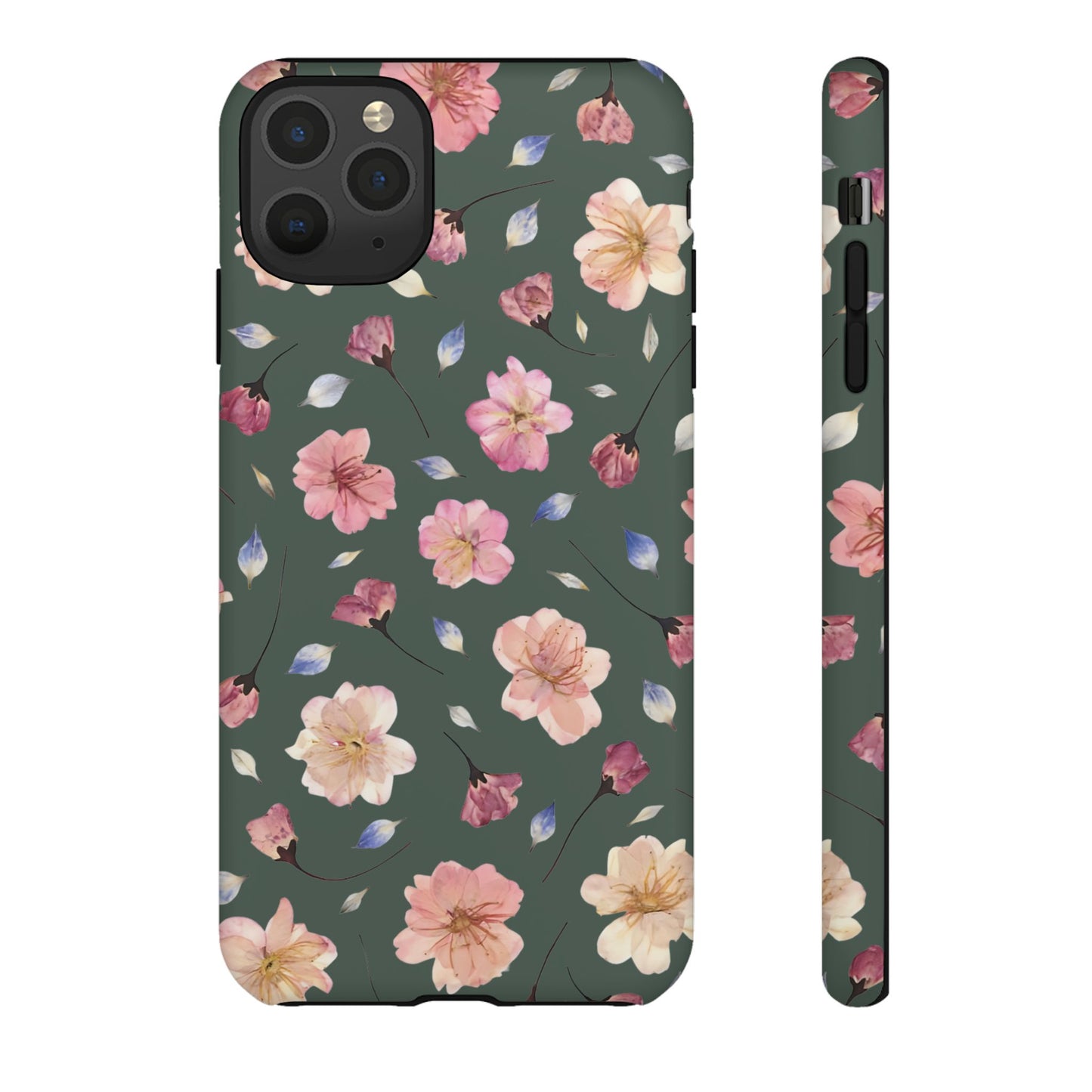 Coque Téléphone Samsung, iPhone & Google Pixel Renforcée Mate – Design Floral Fleurs de Cerisier sur Fond Verte Minéral | Protection Antichoc | Idée Cadeau Femme