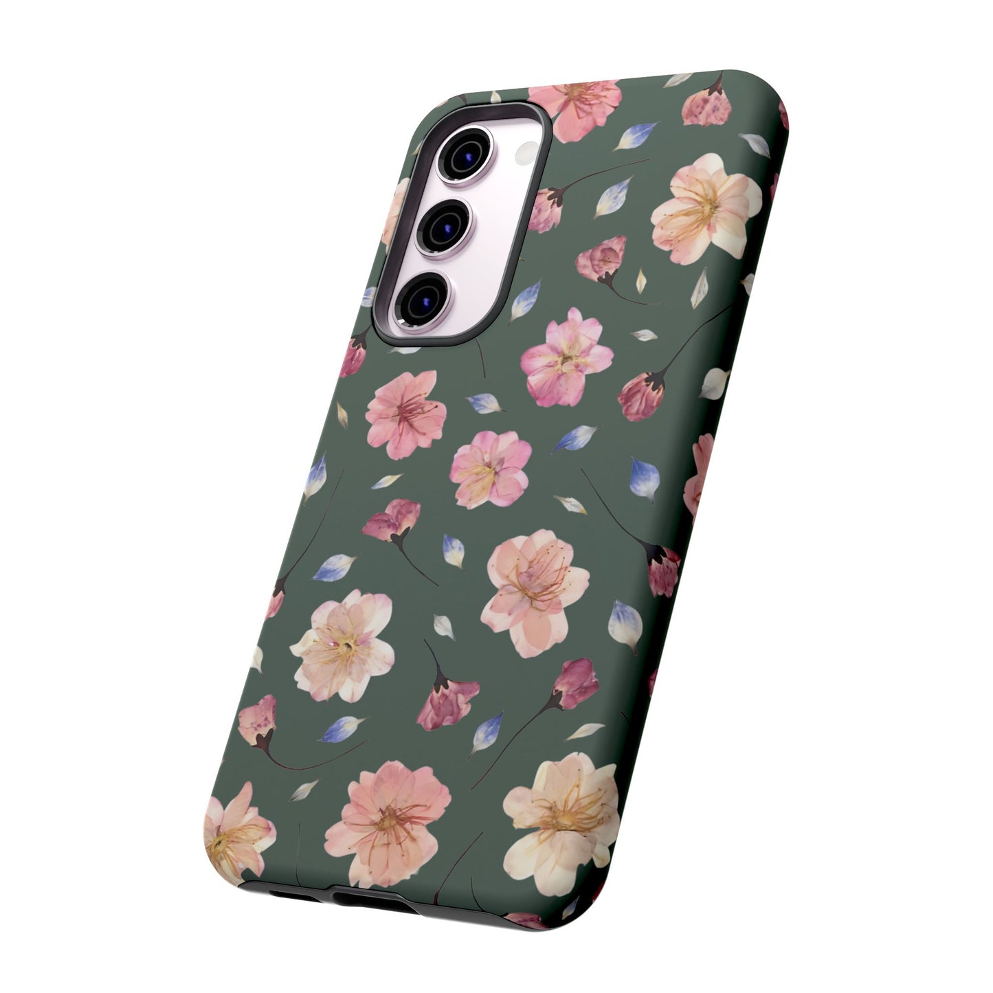 Coque Téléphone Samsung, iPhone & Google Pixel Renforcée Mate – Design Floral Fleurs de Cerisier sur Fond Verte Minéral | Protection Antichoc | Idée Cadeau Femme