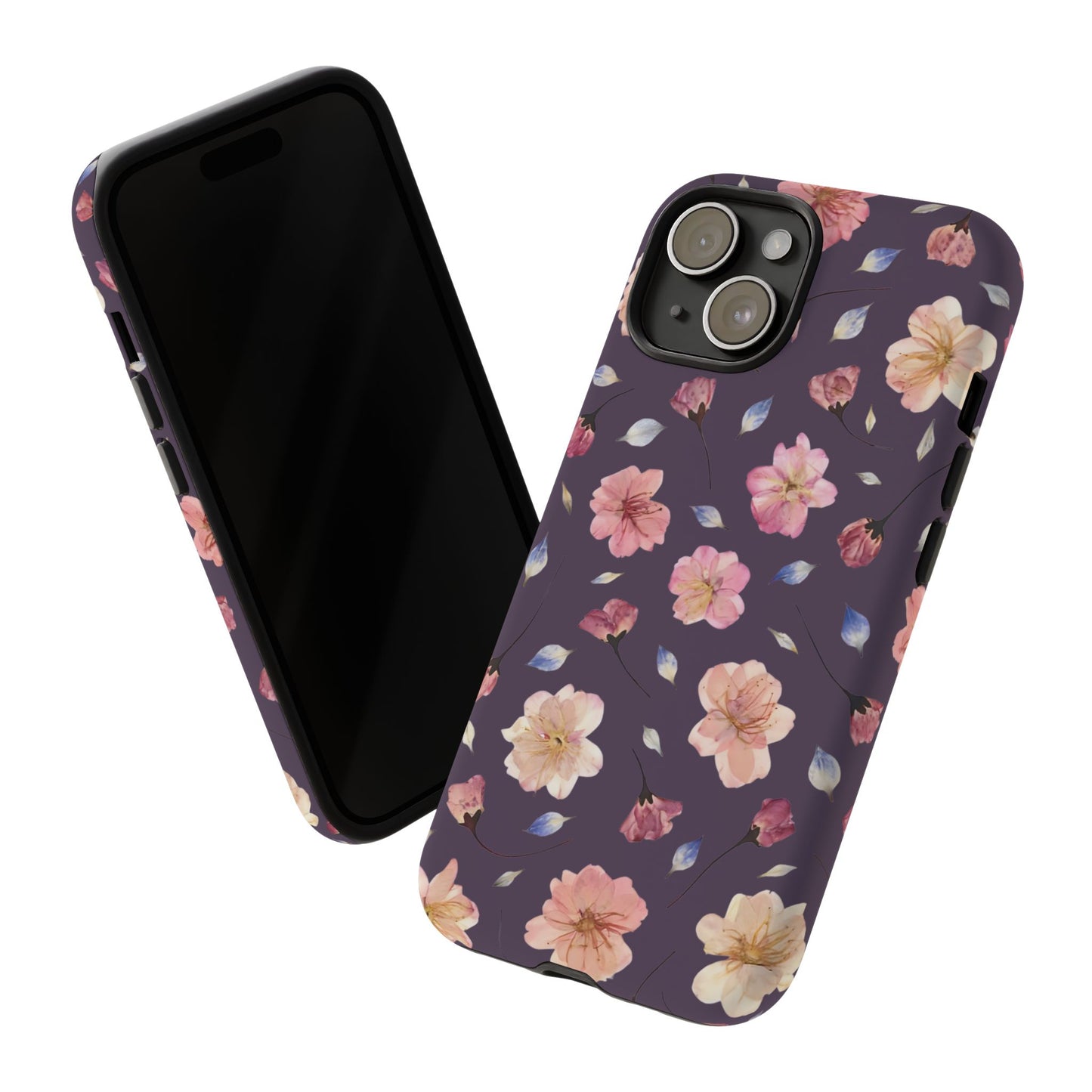 Coque Téléphone Samsung, iPhone & Google Pixel Renforcée Mate – Design Floral Fleurs de Cerisier sur Fond Couleur Prune | Protection Antichoc | Idée Cadeau Femme