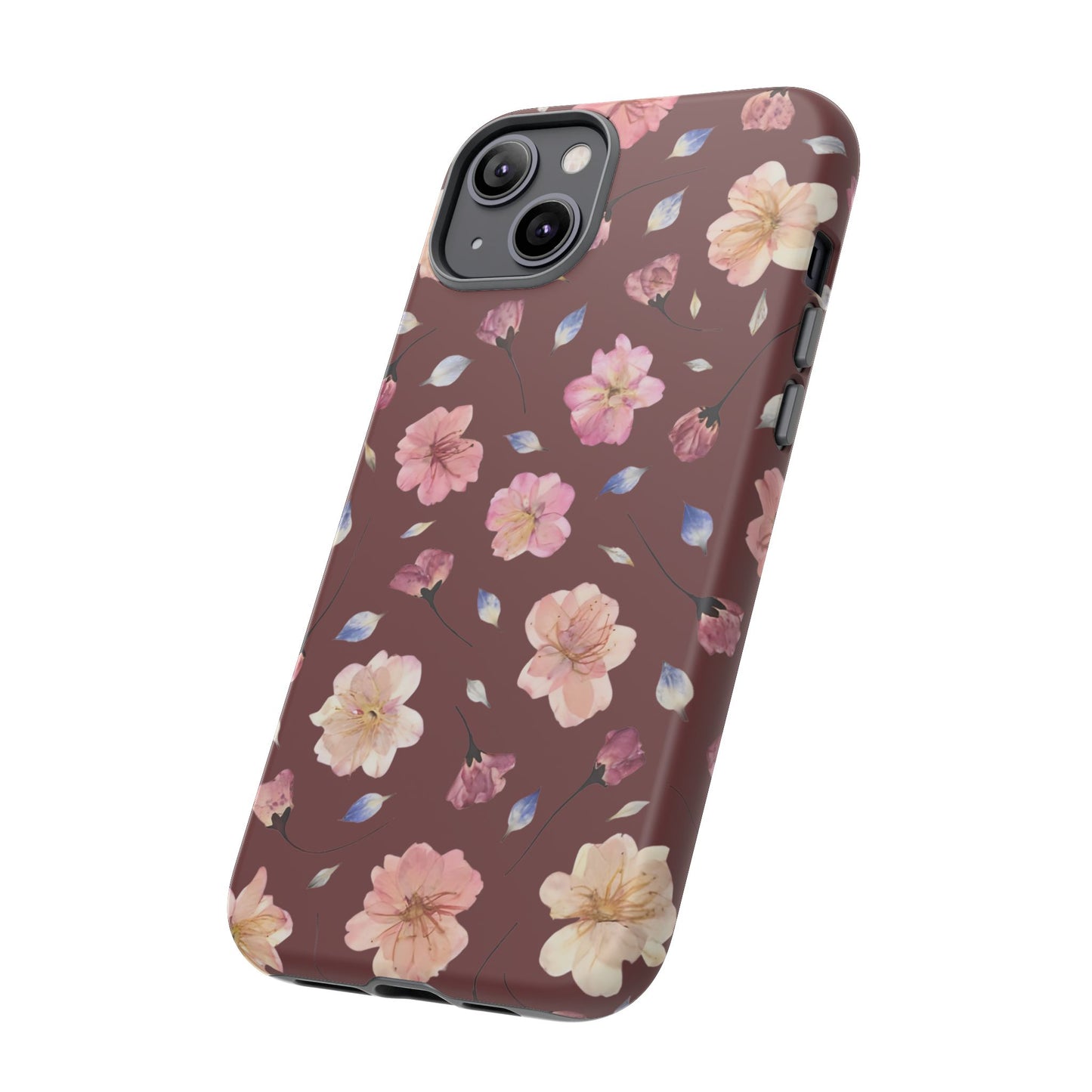 Coque Téléphone Samsung, iPhone & Google Pixel Renforcée Mate – Design Floral Fleurs de Cerisier sur Fond Bordeaux | Protection Antichoc | Idée Cadeau Pour Elle