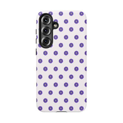 Coque Téléphone Samsung, iPhone & Google Pixel Renforcée Mate – Design Botanique Epuré Fleurs de Primevère sur Fond Blanc Perlé | Protection Antichoc | Idée Cadeau Femme